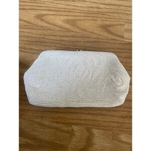 Vintage Magid White Beaded Evening Bag Clutch Hand Beaded In Japan Retro Classic